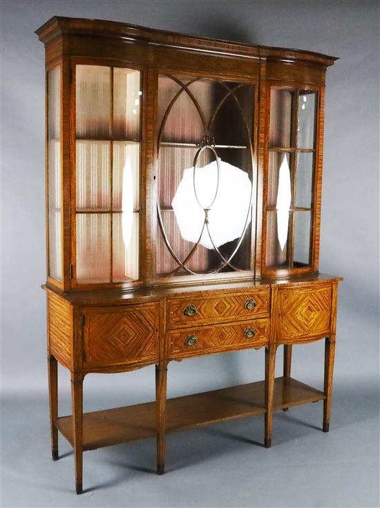 A fine quality 19th century Sheraton revival marquetry inlaid satinwood display cabinet, W.5ft 2in. D.1ft 6.5in. H.6ft 10in.